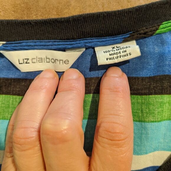 LIZ Claiborne Blue/white Stripe Top Size XL - Picture 3 of 4